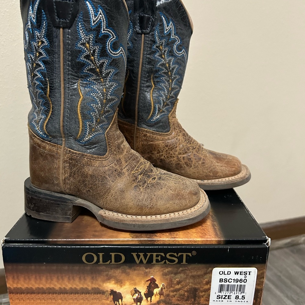 Old West Kids Western Boots in Brown and Blue